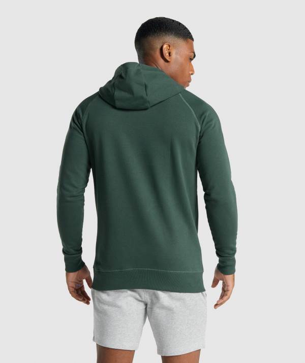 Panske Mikiny S Kapucňou Gymshark Crest Tmavo Zelene | XD5079841